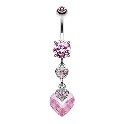 Shimmering Hearts Cubic Zirconia Belly Button Ring Navel Ring Impulse Piercings Pink