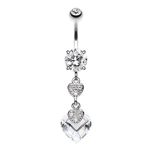 Shimmering Hearts Cubic Zirconia Belly Button Ring Navel Ring Impulse Piercings Clear