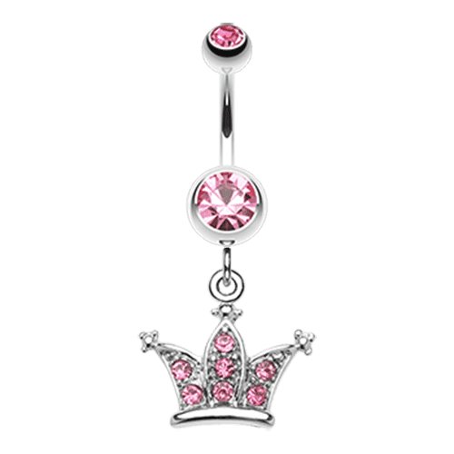 Shimmering Regal Crown Belly Button Ring Navel Ring Impulse Piercings Light Pink