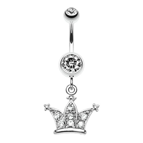 Shimmering Regal Crown Belly Button Ring Navel Ring Impulse Piercings Clear