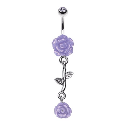 Shimmering Rose Vine Belly Button Ring Navel Ring Impulse Piercings Tanzanite