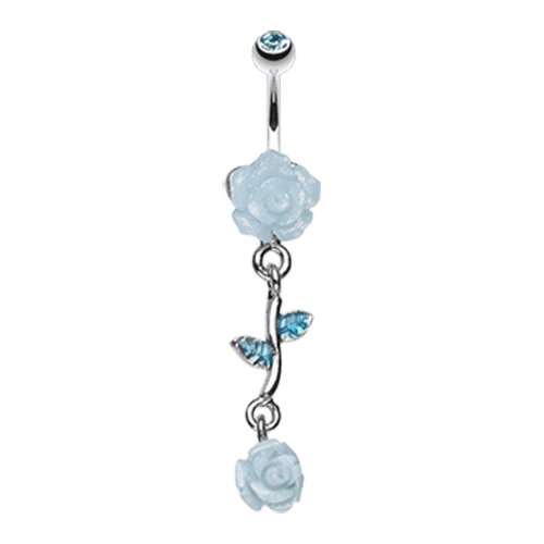 Shimmering Rose Vine Belly Button Ring Navel Ring Impulse Piercings Aqua