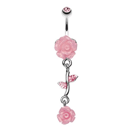 Shimmering Rose Vine Belly Button Ring Navel Ring Impulse Piercings Light Pink