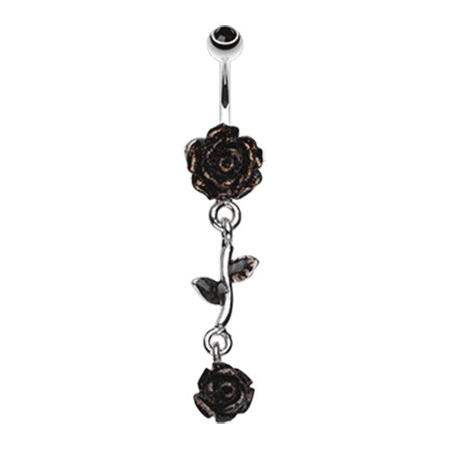 Shimmering Rose Vine Belly Button Ring Navel Ring Impulse Piercings Black