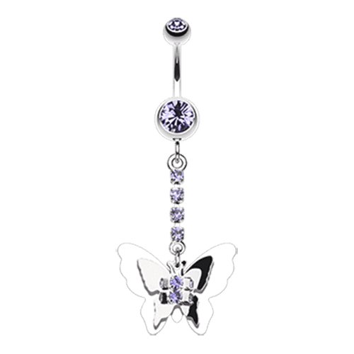 Shining Butterfly Belly Button Ring Navel Ring Impulse Piercings Tanzanite