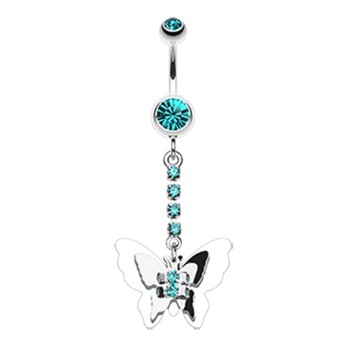 Shining Butterfly Belly Button Ring Navel Ring Impulse Piercings Teal