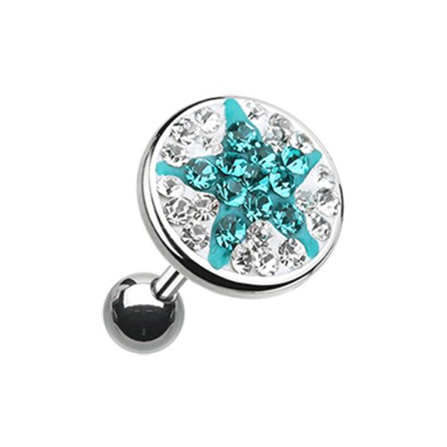 Shining Star Multi-Gem Cartilage Tragus Earring Cartilage Earring Impulse Piercings Clear/Teal