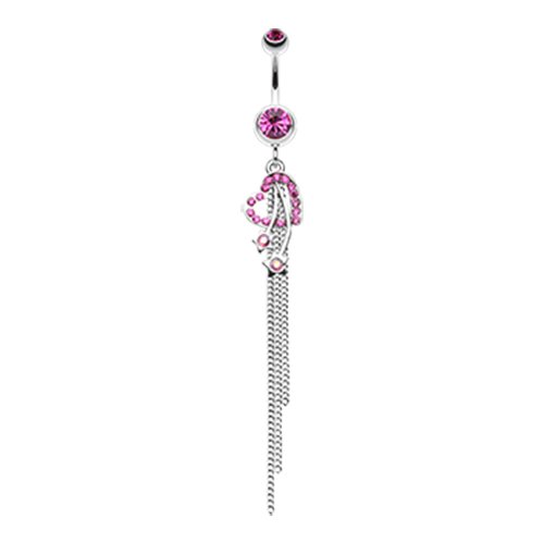 Shooting Stars Heart Belly Button Ring Navel Ring Impulse Piercings Fuchsia