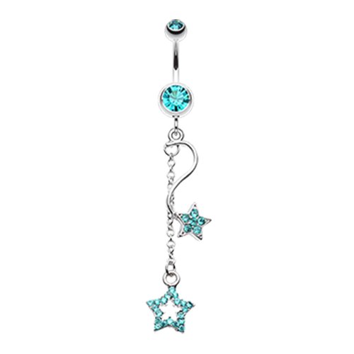 Shooting Vibrant Stars Belly Button Ring Navel Ring Impulse Piercings Teal