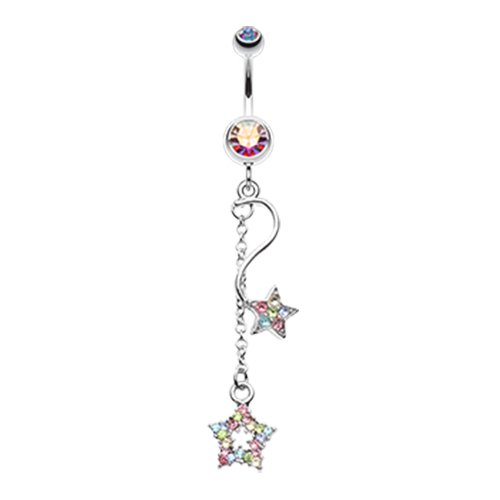 Shooting Vibrant Stars Belly Button Ring Navel Ring Impulse Piercings Aurora Borealis/Rainbow