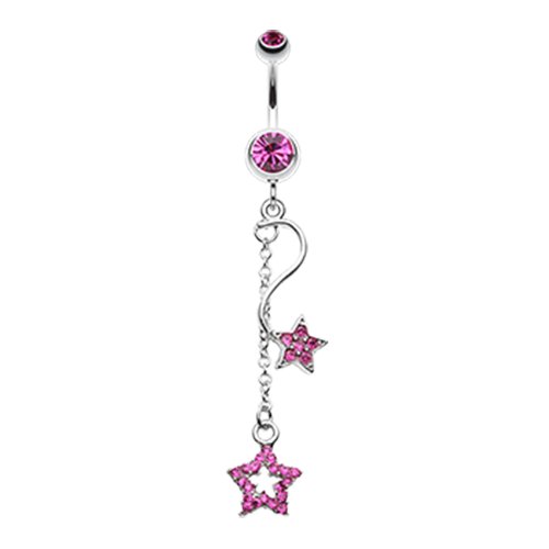 Shooting Vibrant Stars Belly Button Ring Navel Ring Impulse Piercings Fuchsia