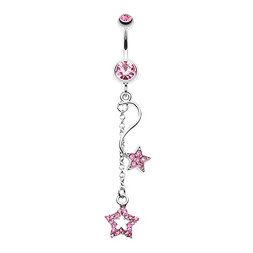 Shooting Vibrant Stars Belly Button Ring Navel Ring Impulse Piercings Light Pink