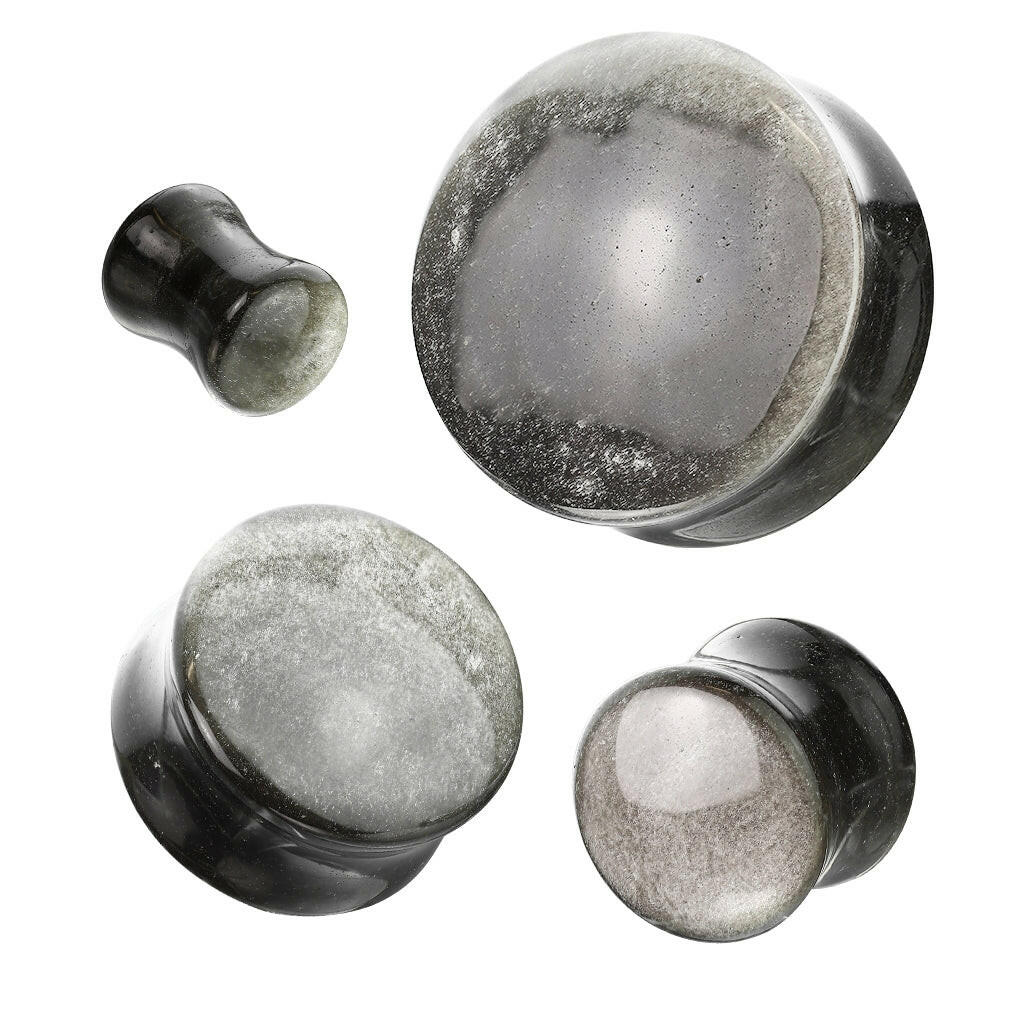 Silver Obsidian Natural Stone Convex Double Flared Plug Plugs Impulse Piercings