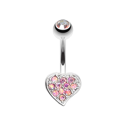 Simple Multi-Gem Heart Belly Button Ring Navel Ring Impulse Piercings Pink