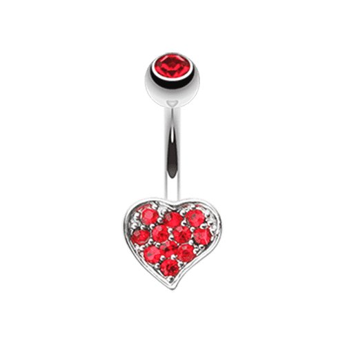 Simple Multi-Gem Heart Belly Button Ring Navel Ring Impulse Piercings Red