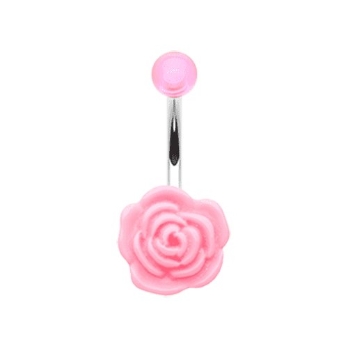 Simple Rose Bloom Belly Button Ring Navel Ring Impulse Piercings Light Pink