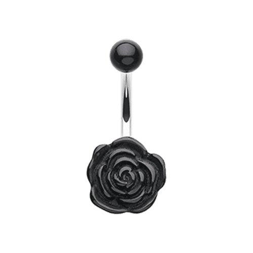 Simple Rose Bloom Belly Button Ring Navel Ring Impulse Piercings Black