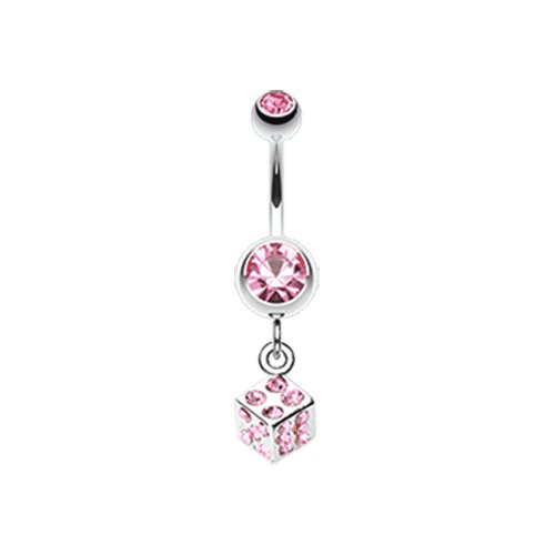 Single Dice Sparkle Belly Button Ring Navel Ring Impulse Piercings Light Pink