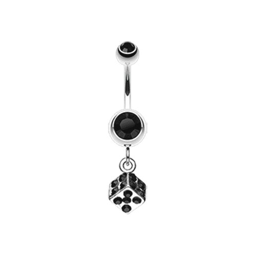 Single Dice Sparkle Belly Button Ring Navel Ring Impulse Piercings Black