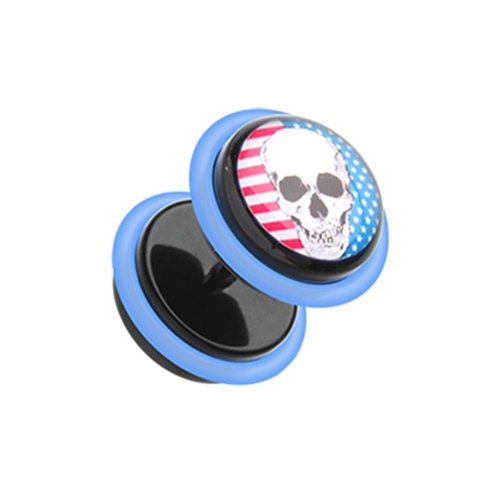 Skull Americana Acrylic Fake Plug with O-Rings Fake Plug Impulse Piercings 16 gauge (1.2mm)