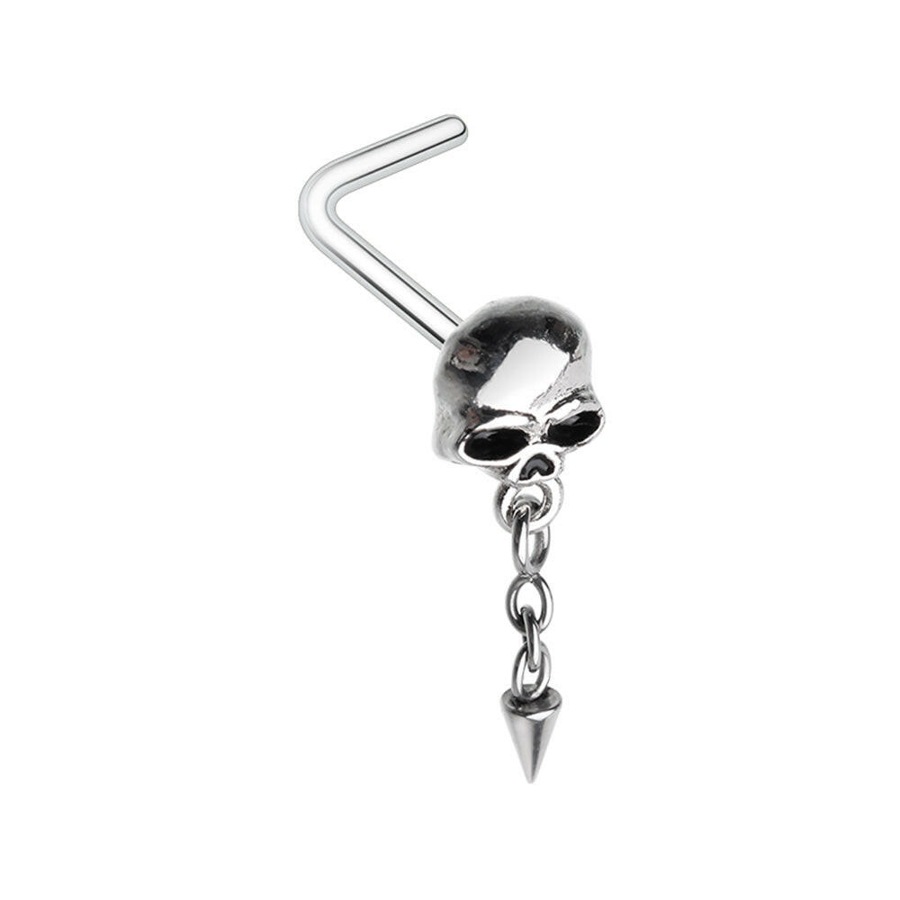 Skull & Chain Spike Dangle Gem L-Shape Nose Ring Impulse Piercings