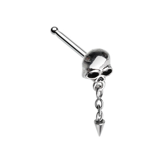 Skull & Chain Spike Dangle Gem Nose Stud Ring Impulse Piercings