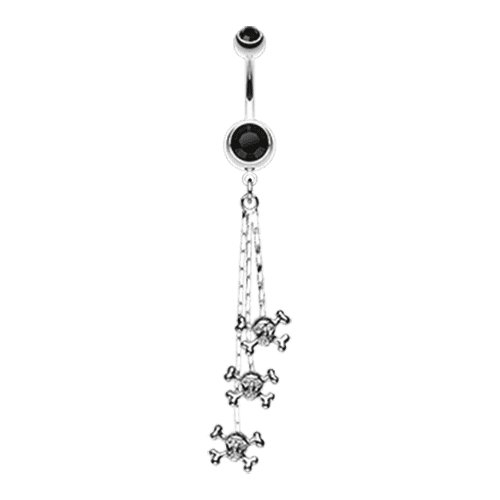 Skull & Crossbones Dangle Belly Button Ring Navel Ring Impulse Piercings Black