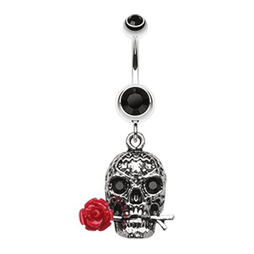 Skull Rose Beauty Belly Button Ring Navel Ring Impulse Piercings Black