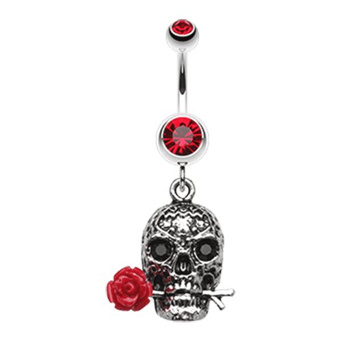 Skull Rose Beauty Belly Button Ring Navel Ring Impulse Piercings Red