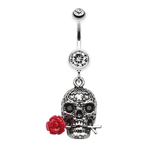 Skull Rose Beauty Belly Button Ring Navel Ring Impulse Piercings Clear