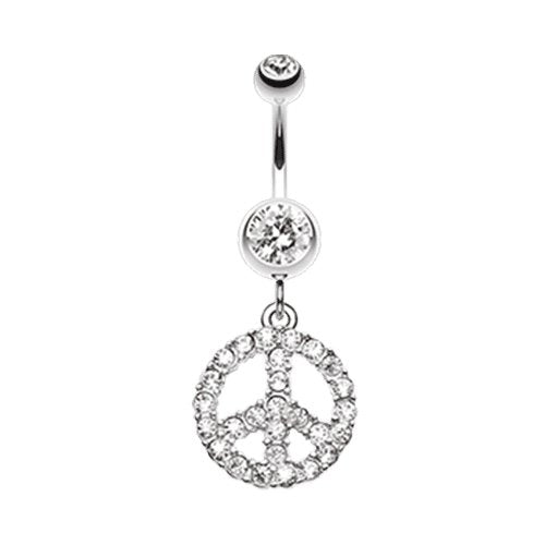 Slammin' Bedazzled Peace Symbol Belly Button Ring Navel Ring Impulse Piercings