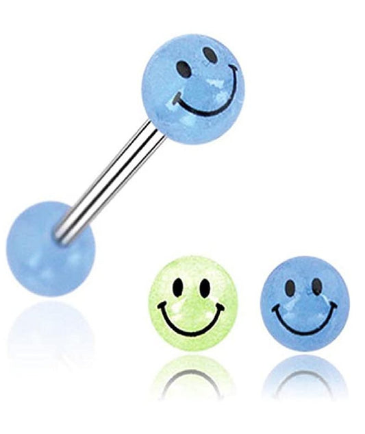 Smile Printed Glow In The Dark Ball Barbells Barbell Impulse Piercings Blue