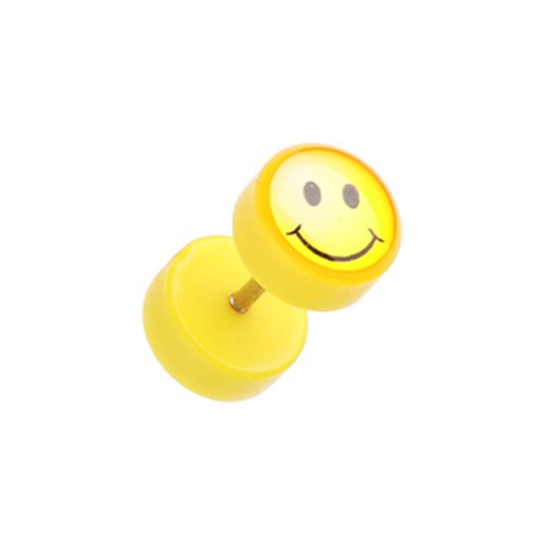 Smiley Yellow Acrylic Fake Plug Fake Plug Impulse Piercings 16 gauge (1.2mm)