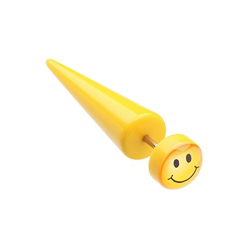 Smiley Yellow Acrylic Fake Taper Fake Plug Earrings Impulse Piercings 18 gauge(1mm)