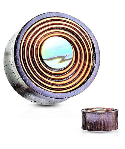 Sono Wood Mother of Pearl Center Inlay with Copper Wire Coil Organic Double Flared Saddle Plugs Plugs Impulse Piercings 00GA (10mm)