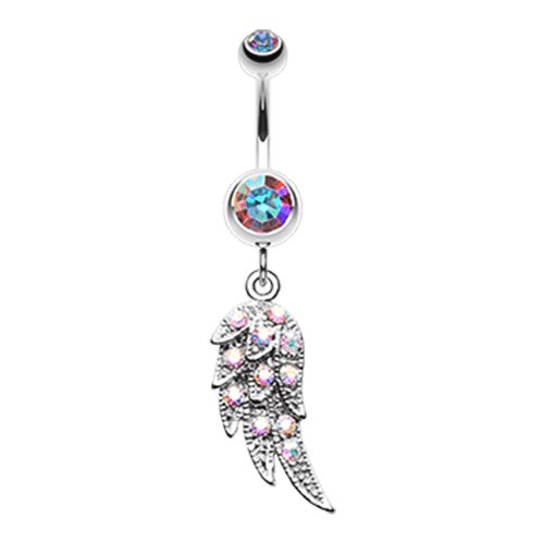 Sparkle Angelic Wing Belly Button Ring Navel Ring Impulse Piercings Aurora Borealis/Rainbow