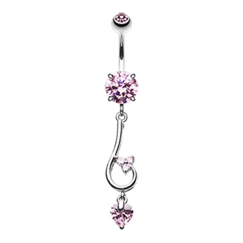 Sparkle Curl Heart Drop Cubic Zirconia Belly Button Ring Navel Ring Impulse Piercings Pink