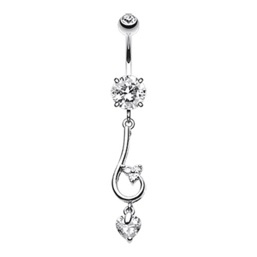 Sparkle Curl Heart Drop Cubic Zirconia Belly Button Ring Navel Ring Impulse Piercings Clear