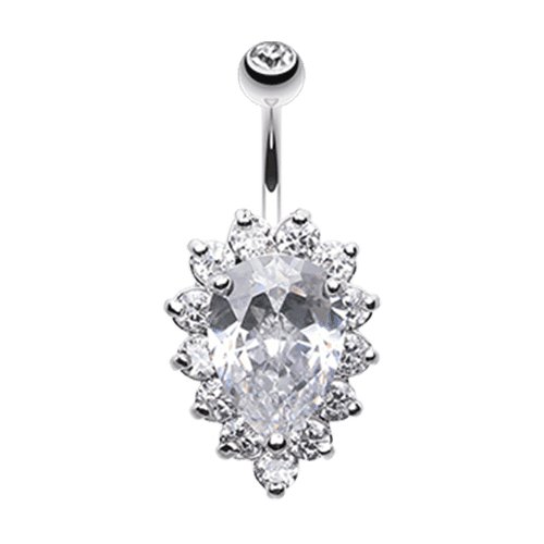 Sparkle Dazzle Droplet Multi Gem Cubic Zirconia Belly Button Ring Navel Ring Impulse Piercings Clear