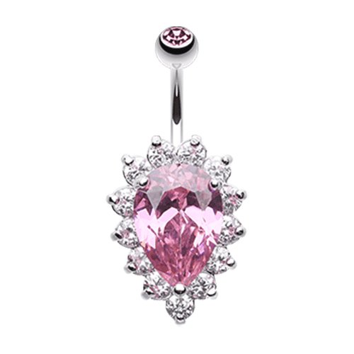 Sparkle Dazzle Droplet Multi Gem Cubic Zirconia Belly Button Ring Navel Ring Impulse Piercings Pink/Clear