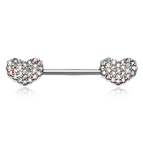 Sparkle Multi-Gem Heart Nipple Barbell Ring Nipple Ring Impulse Piercings