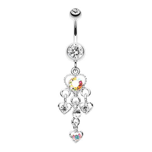 Sparkle Multi Heart Belly Button Ring Navel Ring Impulse Piercings Clear/Aurora Borealis