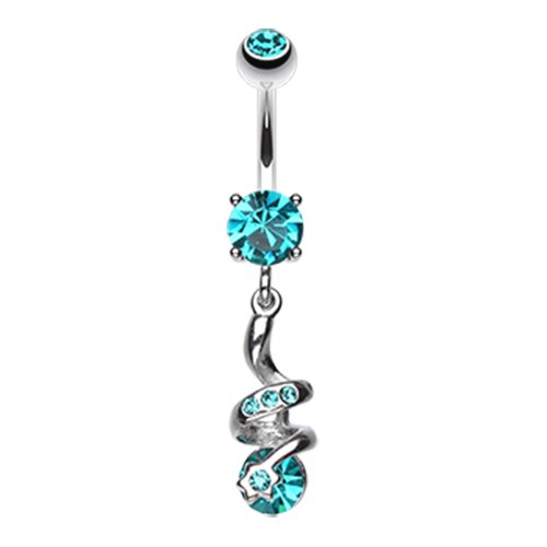 Sparkle Star Gem Swirl Belly Button Ring Navel Ring Impulse Piercings Teal