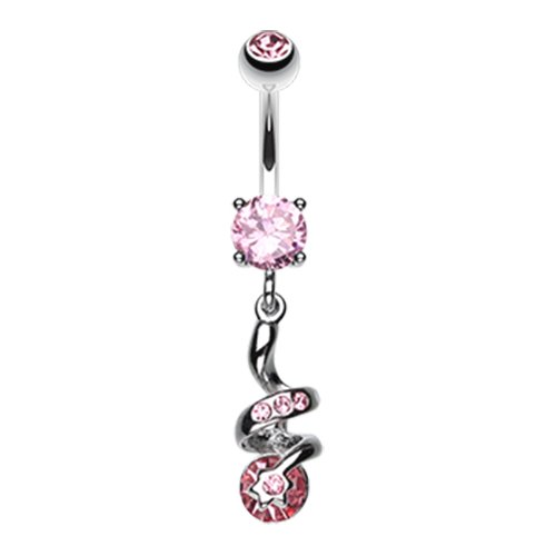 Sparkle Star Gem Swirl Belly Button Ring Navel Ring Impulse Piercings Light Pink