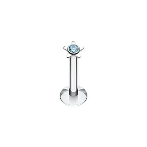 Sparkle Star Top Internally Threaded Labret Labret Impulse Piercings 16 GA (1.2mm) 5/16" (8mm) Aqua