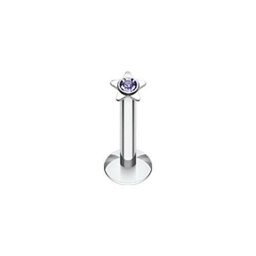 Sparkle Star Top Internally Threaded Labret Labret Impulse Piercings 16 GA (1.2mm) 5/16" (8mm) Tanzanite