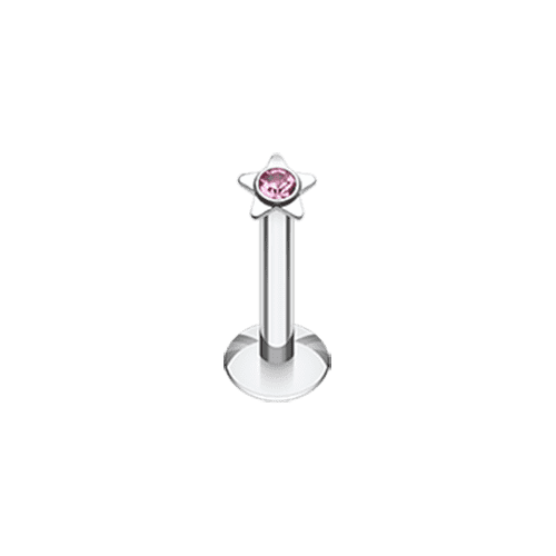 Sparkle Star Top Internally Threaded Labret Labret Impulse Piercings 16 GA (1.2mm) 5/16" (8mm) Pink