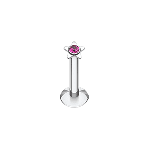 Sparkle Star Top Internally Threaded Labret Labret Impulse Piercings 16 GA (1.2mm) 5/16" (8mm) Fuchsia