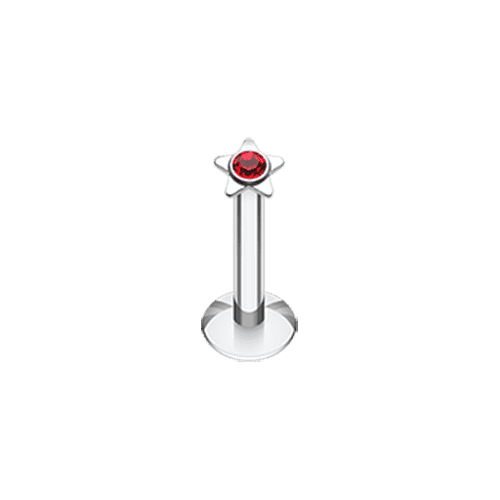 Sparkle Star Top Internally Threaded Labret Labret Impulse Piercings 16 GA (1.2mm) 5/16" (8mm) Red