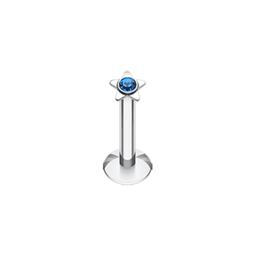 Sparkle Star Top Internally Threaded Labret Labret Impulse Piercings 16 GA (1.2mm) 5/16" (8mm) Blue